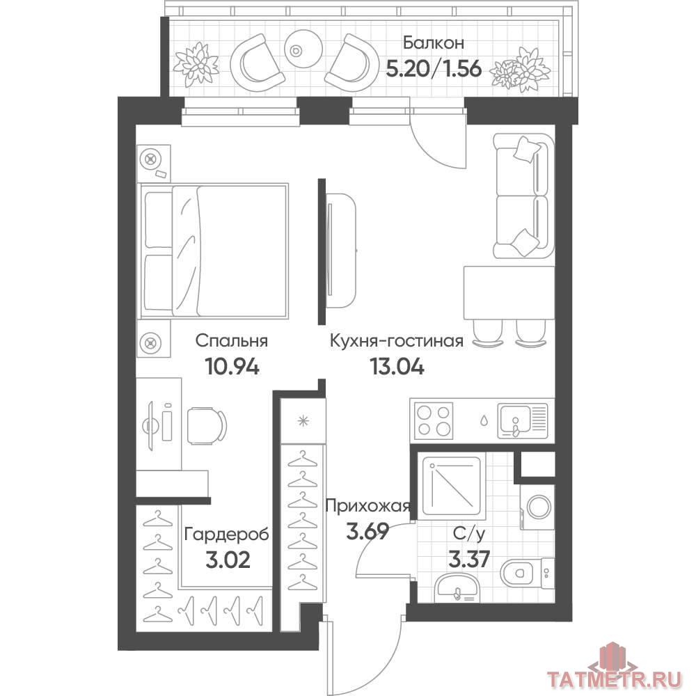 Продажа / Квартиры, Казань, Архитектора Гайнутдинова улица, 6 012 497 Продается 1-комн. квартира, площадью 35.62 м2 в монолитно-кирпичной новостройке в 8 мин. транспортом от м. Горки....