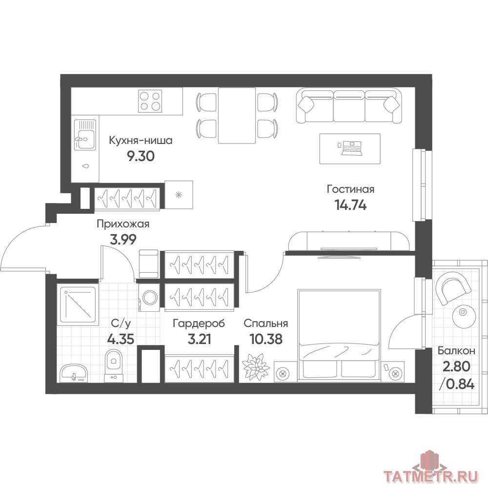 Продажа / Квартиры, Казань, Архитектора Гайнутдинова улица, 7 309 551 Продается 2-комн. квартира, площадью 46.81 м2 в монолитно-кирпичной новостройке в 8 мин. транспортом от м. Горки....